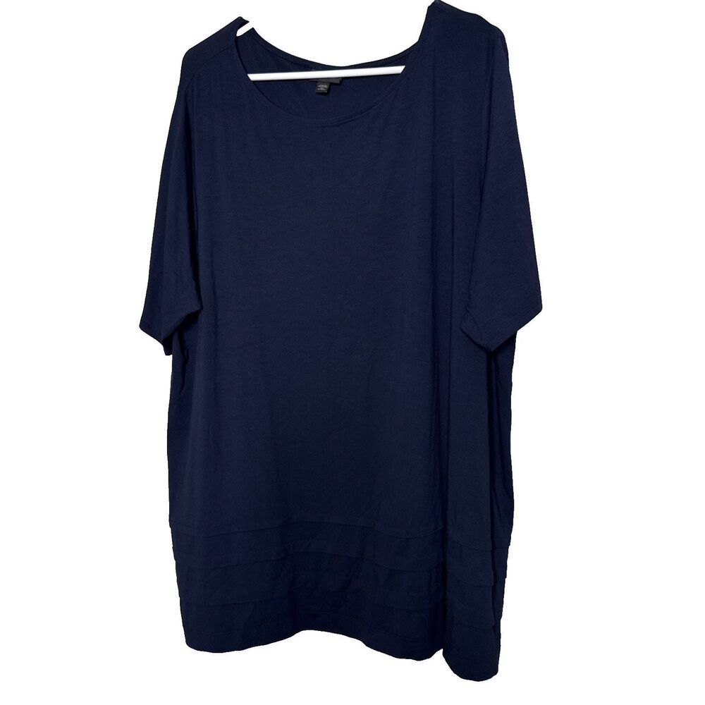 J Jill Wearever Tunic Top Plus size 3X Deep Blue Short Sleeve Stretch Pleat Hem